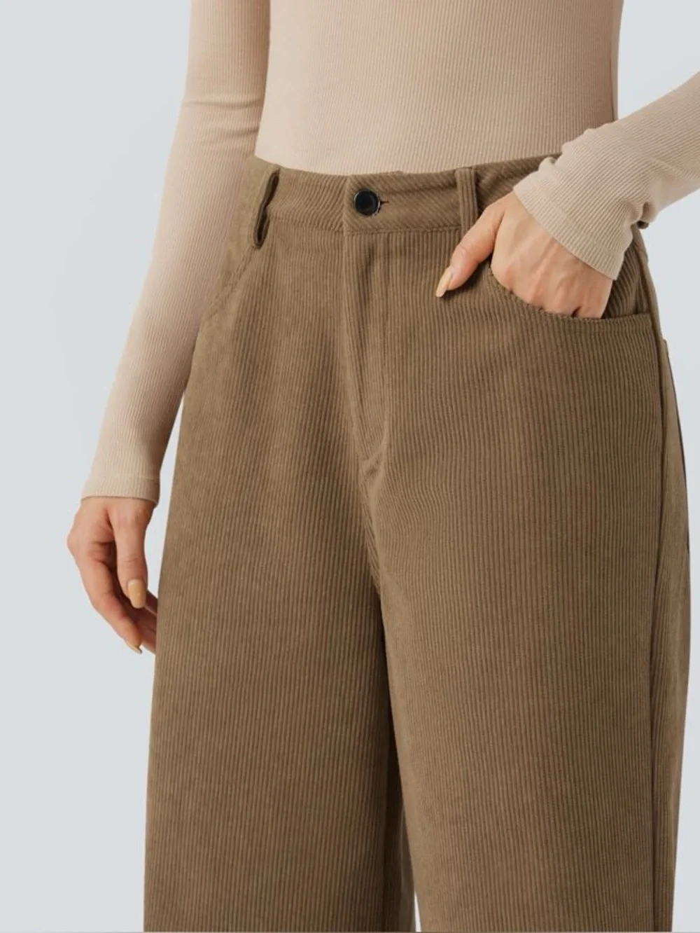 Halara High Waisted Corduroy Casual Baggy Pants with Pockets Size Medium Regular